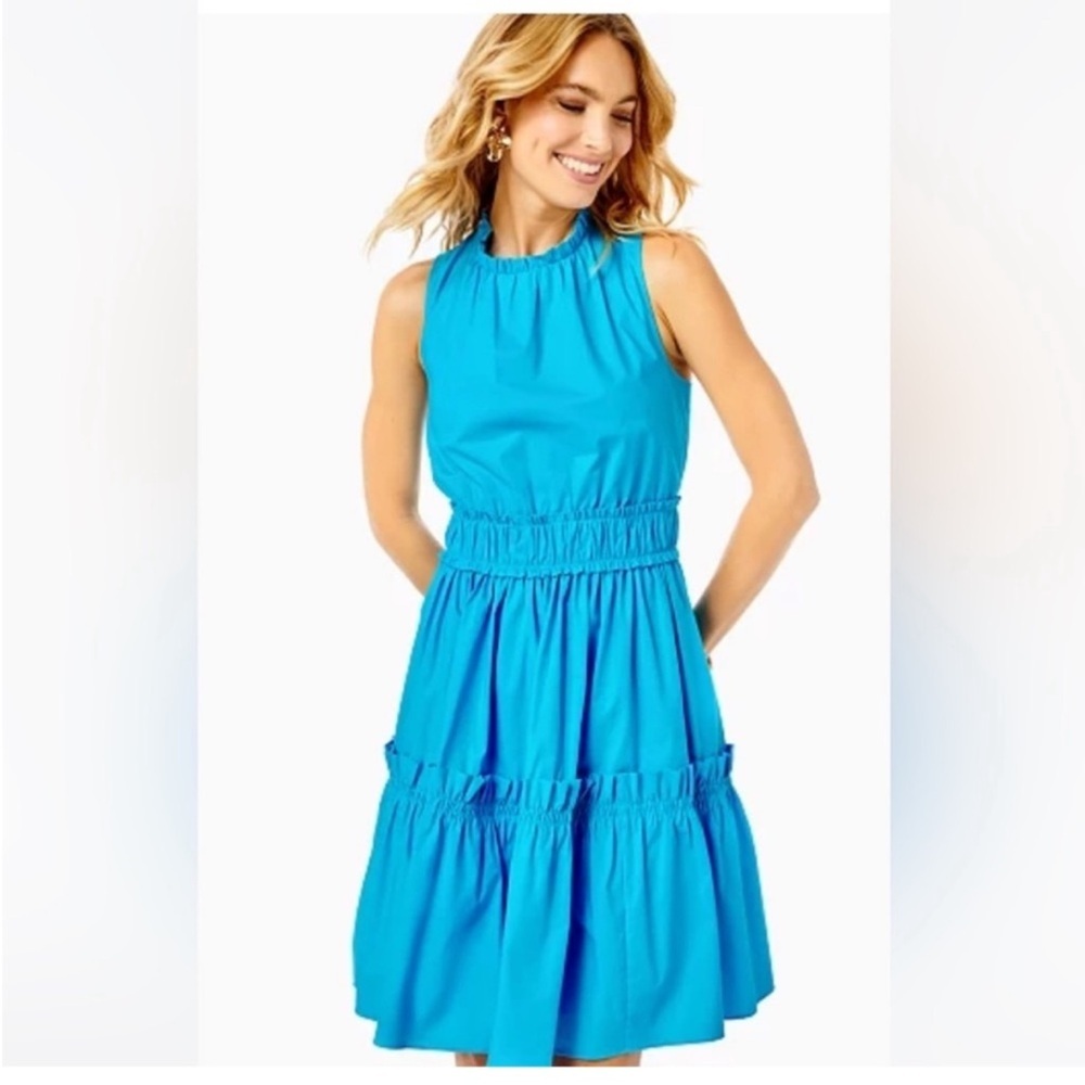 Lilly Pulitzer Elina Stretch Cotton Dress - Cumulus Blue - Size 0